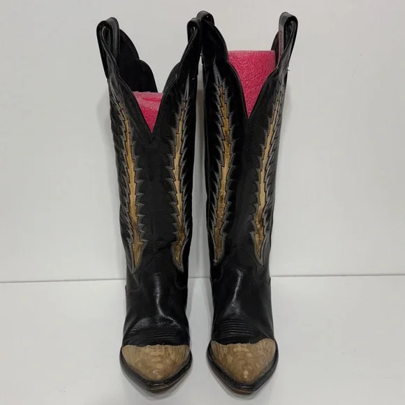 Tony Lama Vintage Black Leather Snake Cowboy Boots - Picture 4 of 17